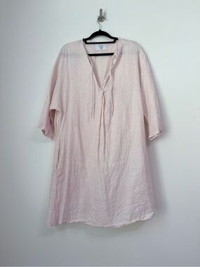 Atelier Luxembourg Light Pink Linen Shift Dress Tunic Raw Hem, Size M